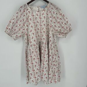 Hill House Tuckernuck Adeline Puff Sleeve Dress Pink Vine Size XL Babydoll Mini